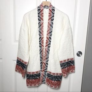 Tribal Kimono Sweater Cardigan soft fuzzy Cream